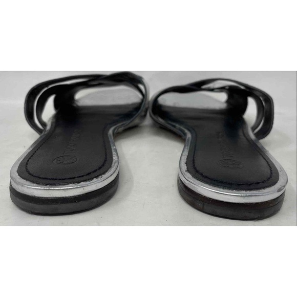 Tory Burch Sandals Womens Size 7 Metallic Silver Crisscross Logo Medallion - Picture 3 of 9